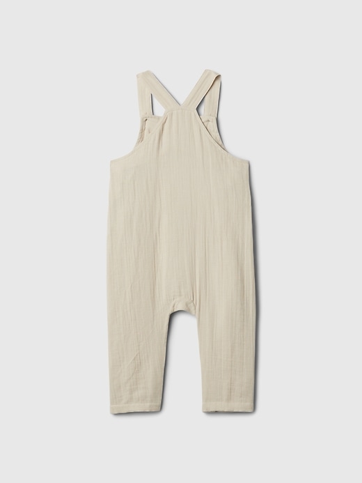 2 of 8 showing, with the color bedrock beige of product Baby Crinkle Gauze Overalls