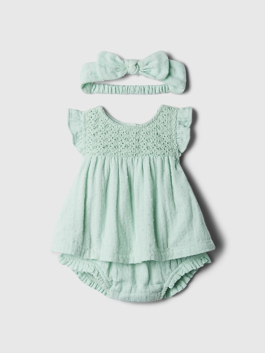 1 of 8 showing, with the color soft mint green of product Baby Crochet Outfit Set