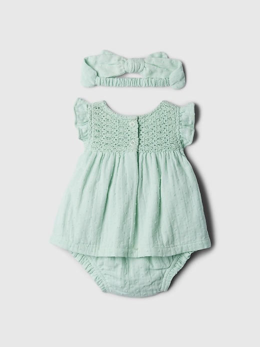 2 of 8 showing, with the color soft mint green of product Baby Crochet Outfit Set