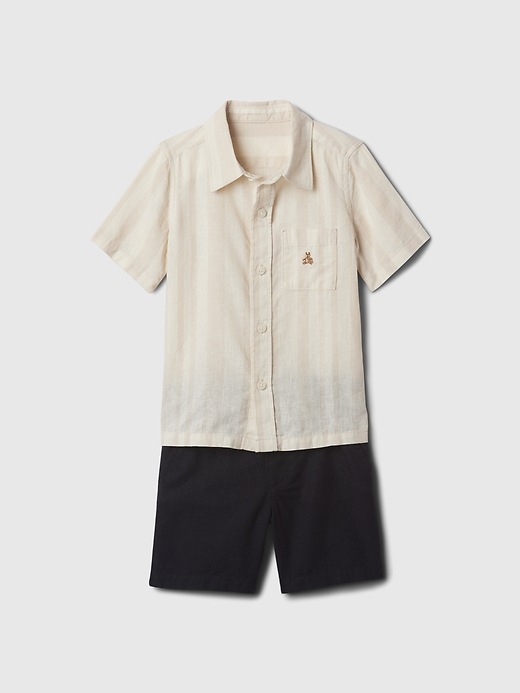 1 of 8 showing, with the color khaki stripe of product babyGap Linen-Cotton Outfit Set