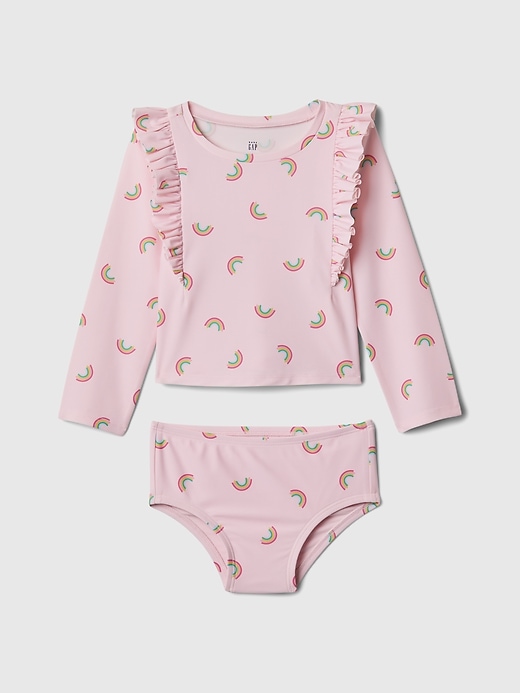 1 of 8 showing, with the color rainbow of product babyGap Ruffle Rash Guard Two-Piece