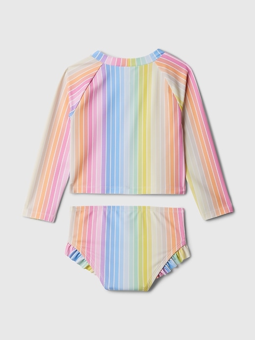 2 of 8 showing, with the color rainbow stripe of product babyGap Print Rash Guard Two-Piece