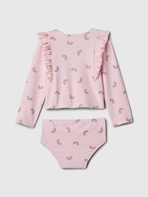 2 of 8 showing, with the color rainbow of product babyGap Ruffle Rash Guard Two-Piece