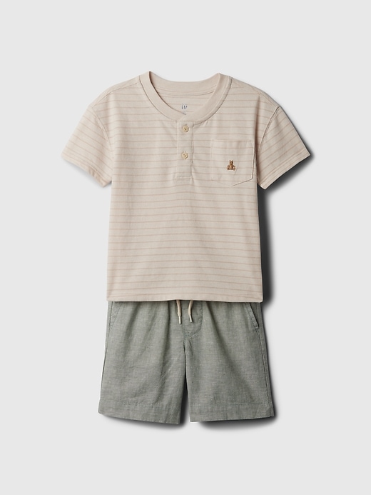 1 of 8 showing, with the color oatmeal heather beige of product babyGap Henley Outfit Set