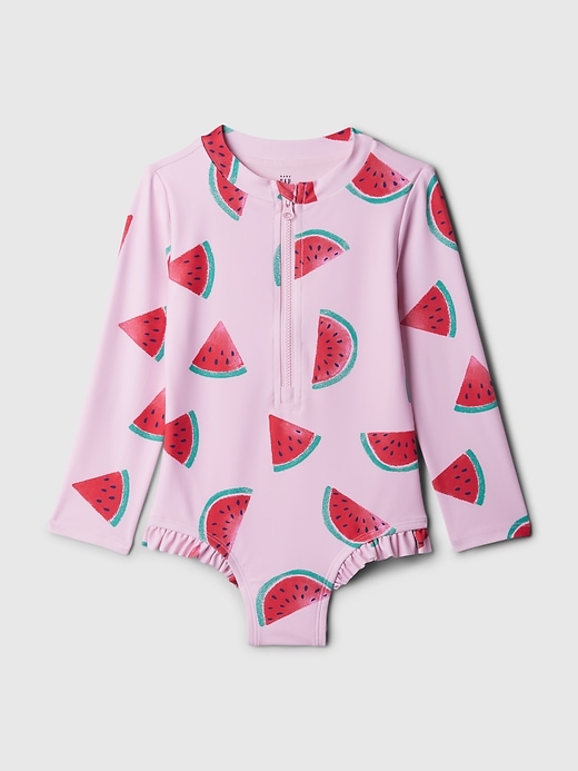 1 of 8 showing, with the color watermelon pink of product babyGap Zip Swim Rash Guard