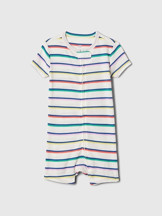 1 of 8 showing, with the color off white stripe of product babyGap Organic Cotton PJ Shorty One-Piece