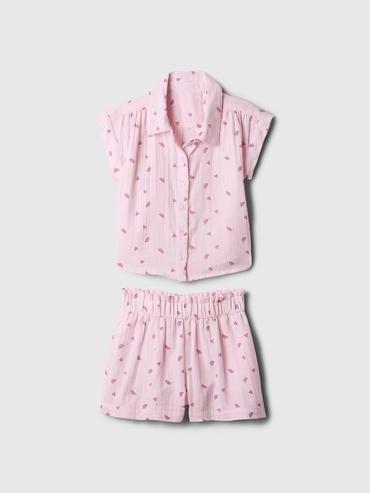 1 of 8 showing, with the color light peony pink of product Baby & Toddler Crinkle Gauze Two-Piece Outfit Set