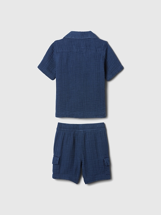 2 of 8 showing, with the color medium indigo of product babyGap Crinkle Gauze Outfit Set