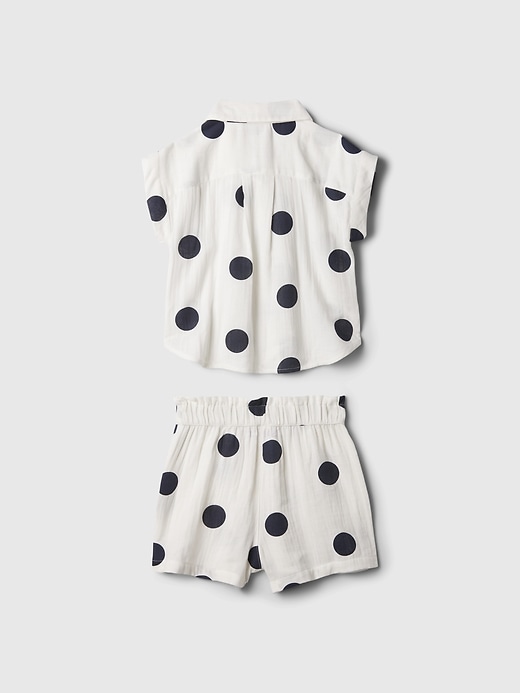 2 of 8 showing, with the color navy blue dot of product Baby & Toddler Crinkle Gauze Two-Piece Outfit Set