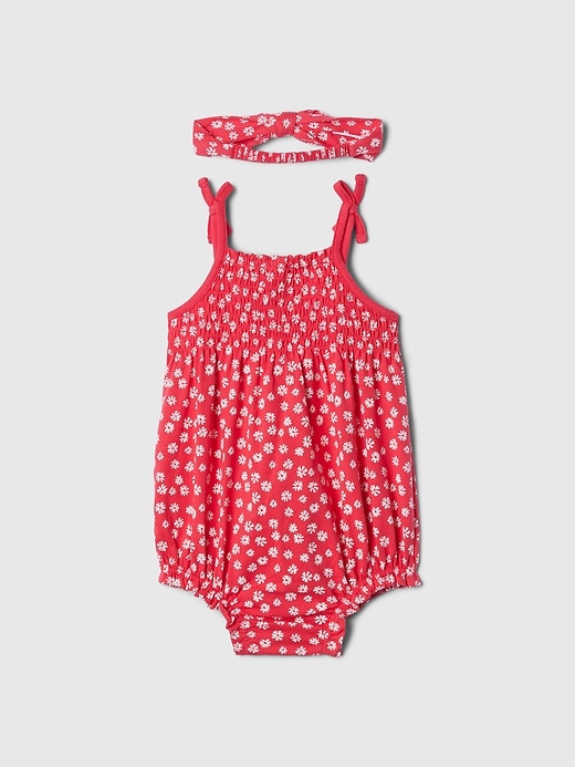 2 of 8 showing, with the color slipper red of product Baby Smocked Bubble Shorty Set
