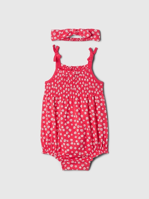 1 of 8 showing, with the color slipper red of product Baby Smocked Bubble Shorty Set