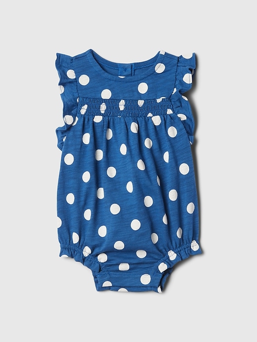 1 of 8 showing, with the color new zephyr blue of product Baby Polka Dot Bubble Shorty One-Piece