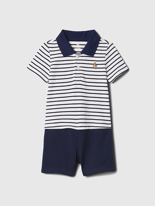 1 of 8 showing, with the color navy uniform of product Baby 2-in-1 Polo Shorty One-Piece