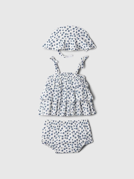1 of 8 showing, with the color blue floral of product Baby Floral Ruffle Outfit Set