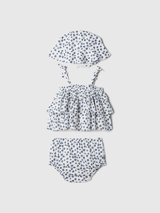 2 of 8 showing, with the color blue floral of product Baby Floral Ruffle Outfit Set