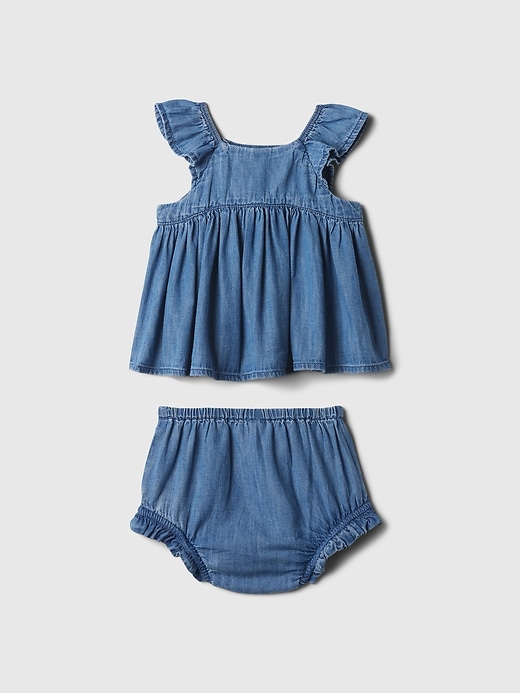 2 of 8 showing, with the color medium wash of product Baby Embroidered Denim Outfit Set