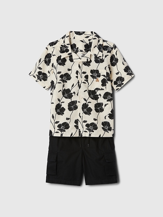 1 of 8 showing, with the color khaki black floral of product babyGap Linen-Cotton Cargo Outfit Set