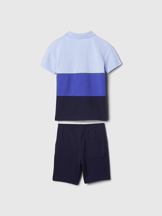 2 of 8 showing, with the color dark night blue of product babyGap Colorblock Pique Polo Outfit Set