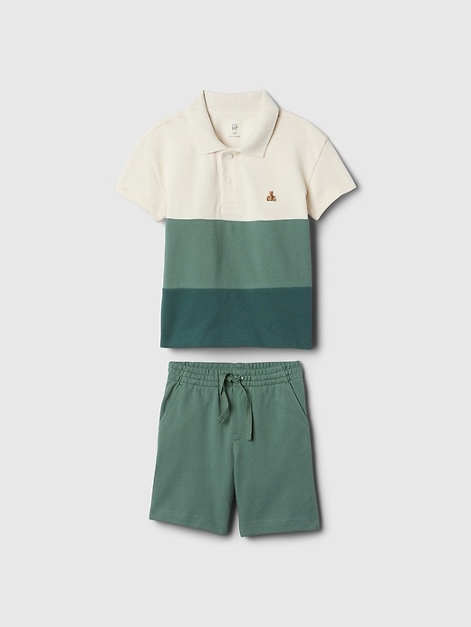 1 of 8 showing, with the color moores green of product babyGap Colorblock Pique Polo Outfit Set