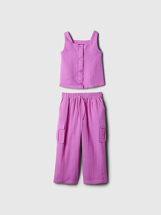 1 of 8 showing, with the color budding lilac of product babyGap Crinkle Gauze Cargo Outfit Set