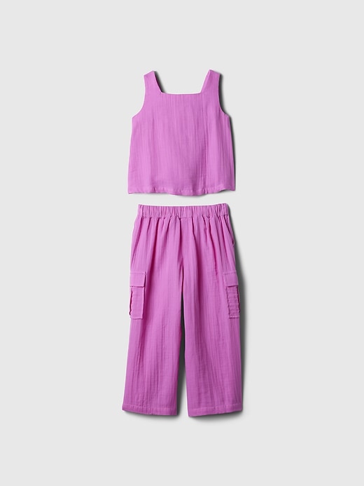 2 of 8 showing, with the color budding lilac of product babyGap Crinkle Gauze Cargo Outfit Set