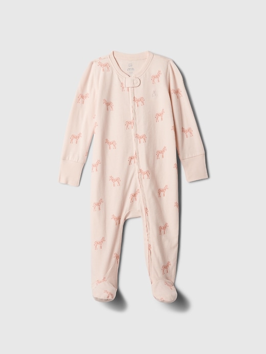 1 of 8 showing, with the color zebra pink of product Baby First Favorites Organic Cotton Footed One-Piece