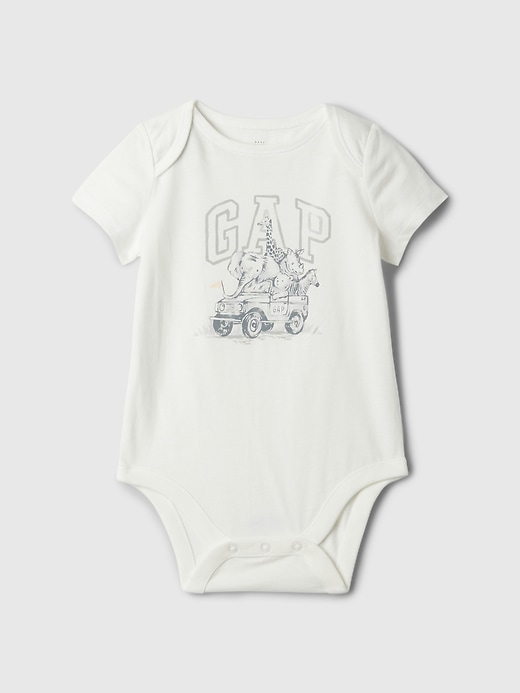 1 of 8 showing, with the color animal logo of product Baby First Favorites Organic Cotton Graphic Bodysuit