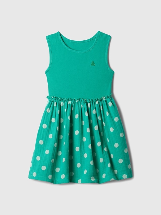 1 of 8 showing, with the color simply green of product Baby & Toddler Crinkle Gauze Dress
