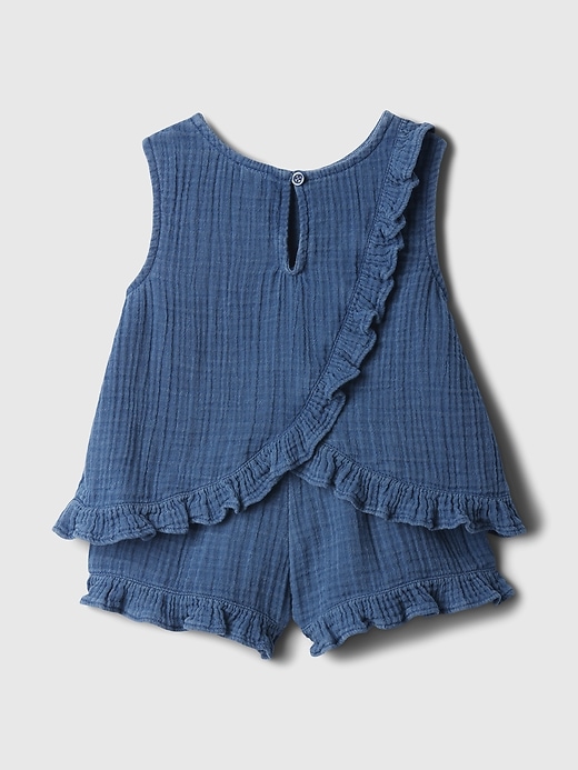 2 of 8 showing, with the color medium wash of product babyGap Crinkle Gauze Ruffle Outfit Set