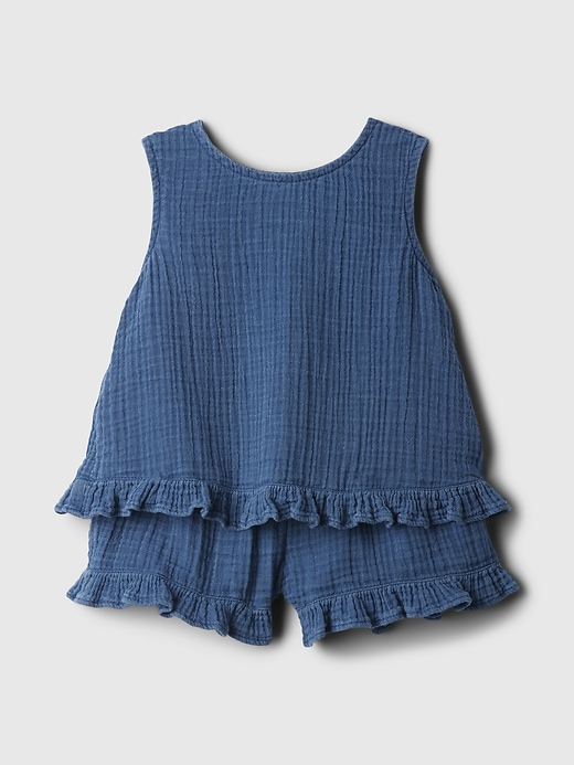 1 of 8 showing, with the color medium wash of product babyGap Crinkle Gauze Ruffle Outfit Set