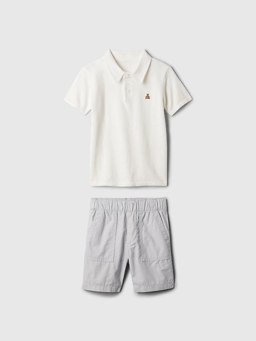 1 of 8 showing, with the color new off white of product Baby & Toddler Polo Sweater Outfit Set