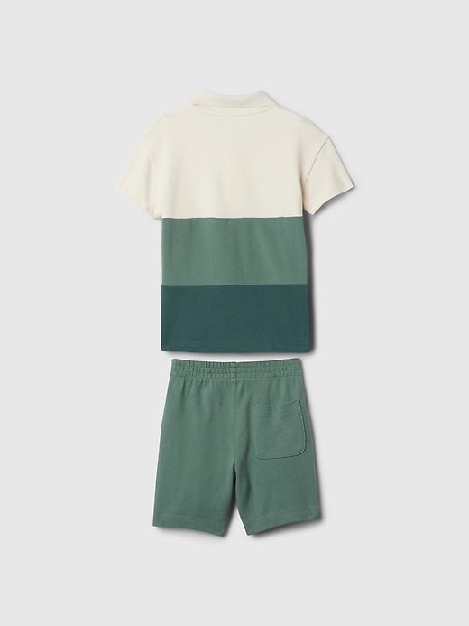 2 of 8 showing, with the color moores green of product babyGap Colorblock Pique Polo Outfit Set