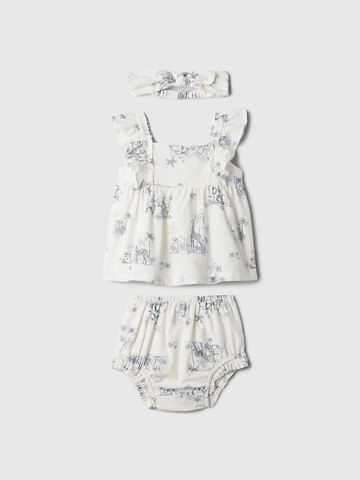 1 of 8 showing, with the color toile of product Baby Linen-Cotton Outfit Set