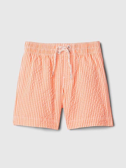 1 of 8 showing, with the color seersucker white stripe of product babyGap Recycled Swim Trunks