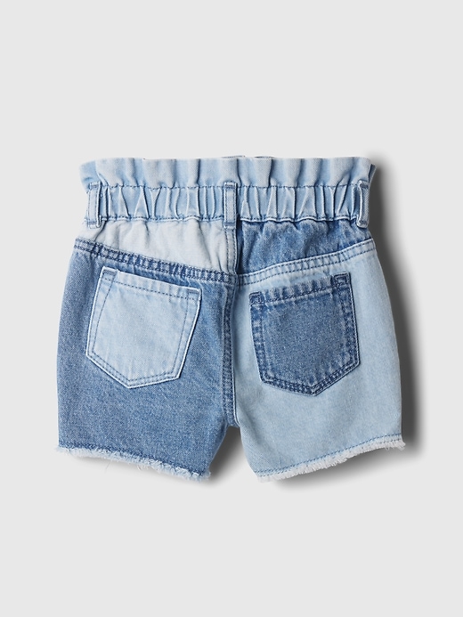 2 of 8 showing, with the color 1969 PATCHWORK of product Baby & Toddler Just Like Mom Ruffle Denim Shorts