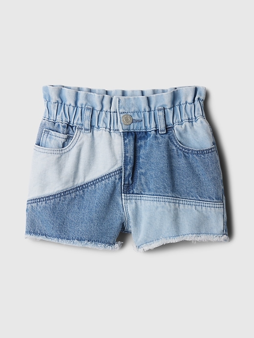 1 of 8 showing, with the color 1969 PATCHWORK of product Baby & Toddler Just Like Mom Ruffle Denim Shorts
