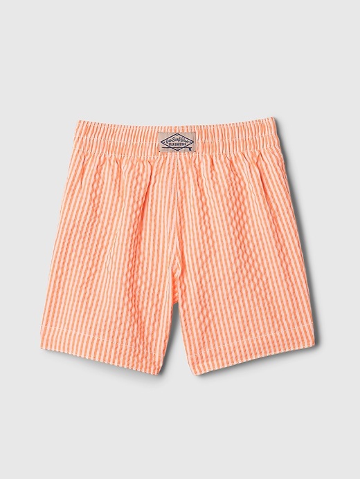 2 of 8 showing, with the color seersucker white stripe of product babyGap Recycled Swim Trunks