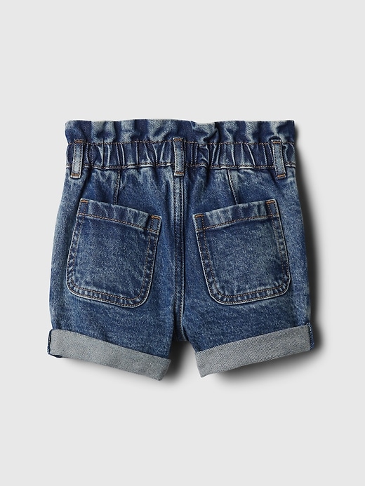 2 of 8 showing, with the color dark indigo of product Baby & Toddler Just Like Mom Ruffle Denim Shorts