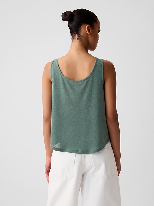 2 of 8 showing, with the color forest green of product Linen-Blend Henley Tank Top