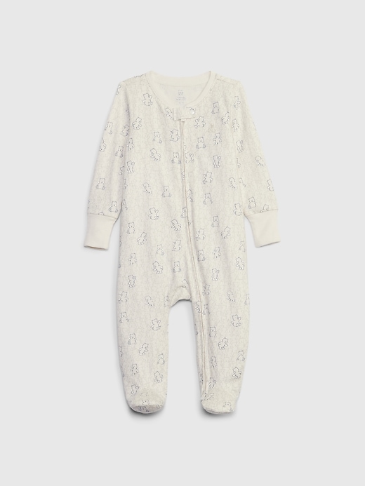 1 of 8 showing, with the color ivory frost bear of product Baby First Favorites Organic CloudCotton Footed One-Piece