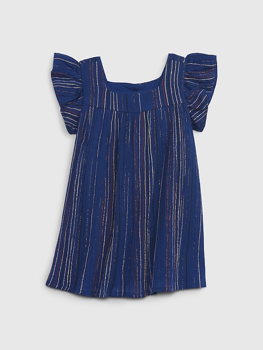 1 of 8 showing, with the color blue stripe of product Baby Crinkle Gauze Metallic Stripe Dress