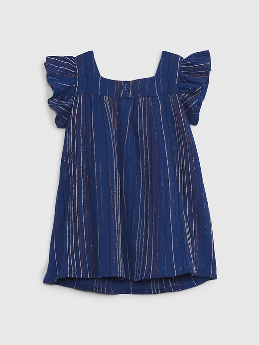 2 of 8 showing, with the color blue stripe of product Baby Crinkle Gauze Metallic Stripe Dress