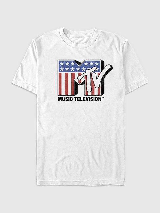 1 of 8 showing, with the color White of product MTV American Flag Graphic Tee