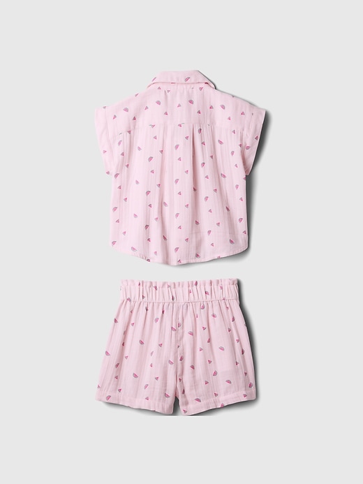 2 of 8 showing, with the color light peony pink of product Baby & Toddler Crinkle Gauze Two-Piece Outfit Set