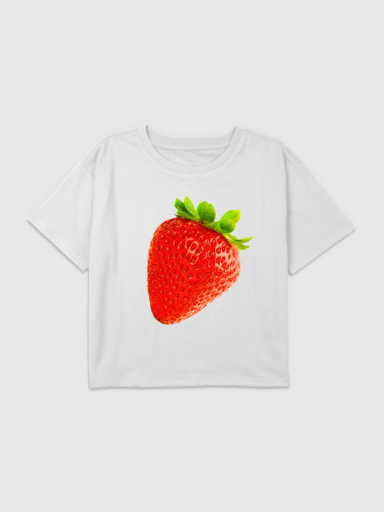 Kids Strawberry Photo Graphic Boxy Crop Tee