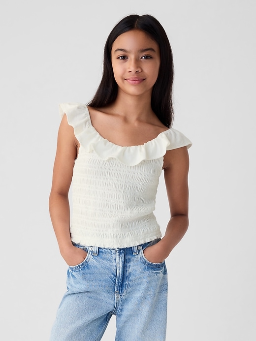 1 of 8 showing, with the color new off white of product Kids Ruffle Smocked Tank Top