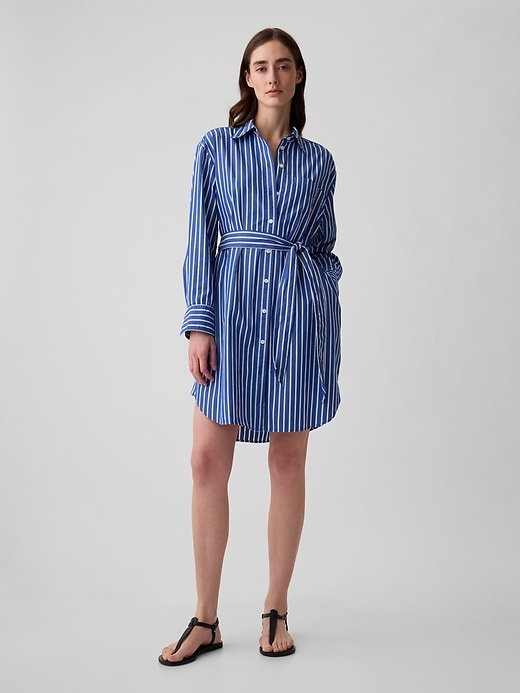 1 of 8 showing, with the color blue stripe of product Organic Cotton Stripe Mini Shirtdress
