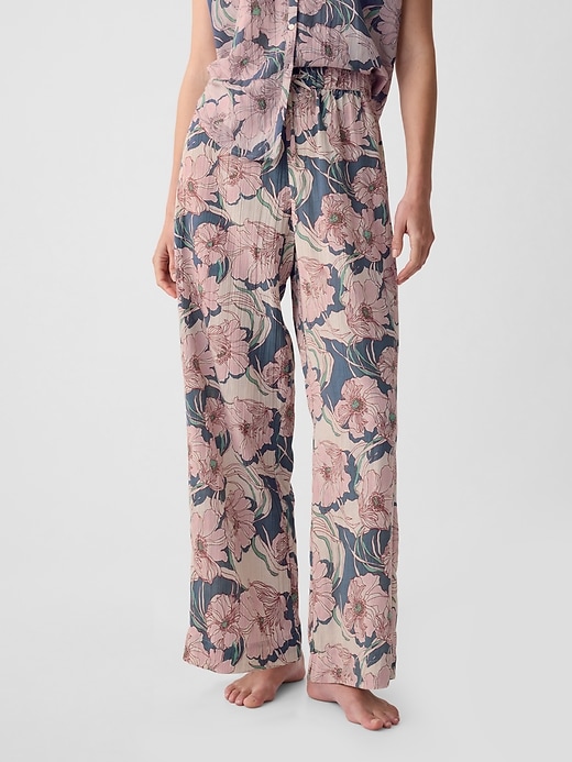 1 of 8 showing, with the color blue multi floral of product Crinkle Gauze Wide-Leg PJ Pants