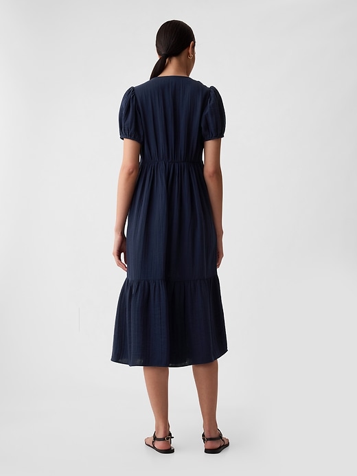 2 of 8 showing, with the color navy blue of product Crinkle Gauze Midi Dress