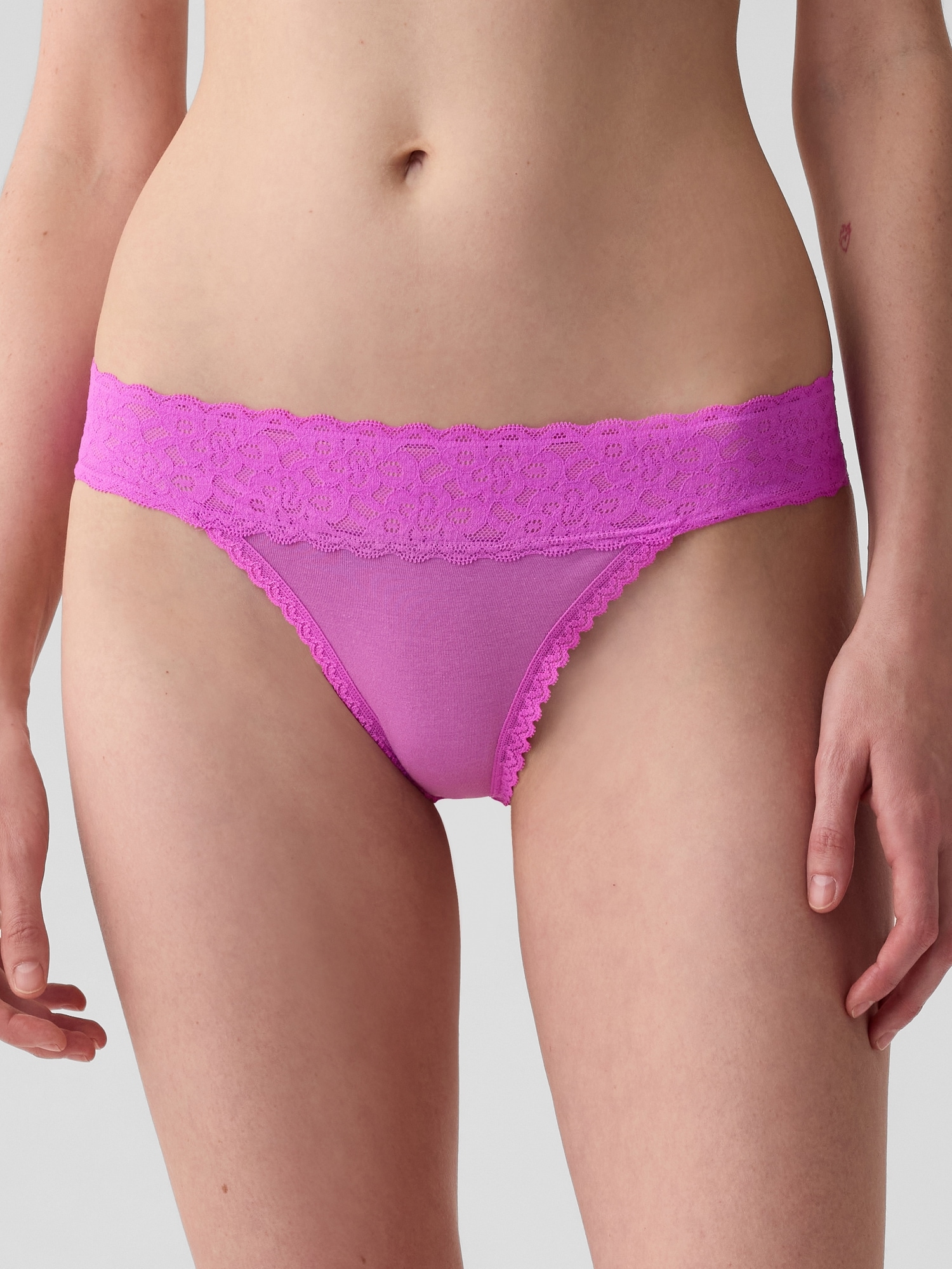 Organic Stretch Cotton Lace-Trim Thong